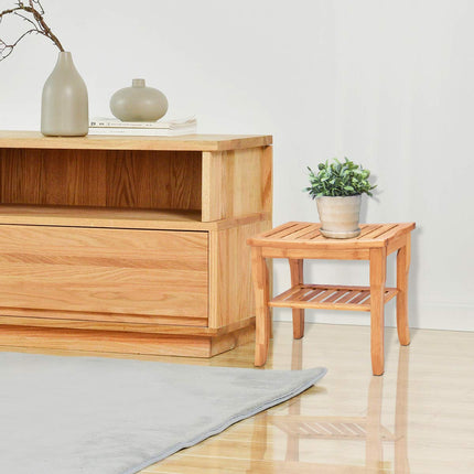 Bamboo Shower Bench Seat with Storage Shelf - Dreamadeus