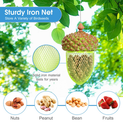 Dreamade Metal Acorn Bird Feeder, Outdoor Hanging Food Dispenser with Stainless Steel Wire and Iron Grid