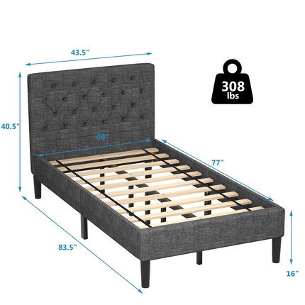 Elegant & Modern Style Twin Size Upholstered Stable Bed Base with Button Stitched Headboard