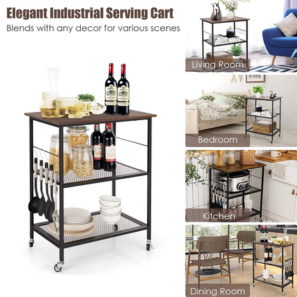 Dreamade 3 Tier Kitchen Bake's Rack, Rolling Microwave Cart, Industrial Bar Service Cart