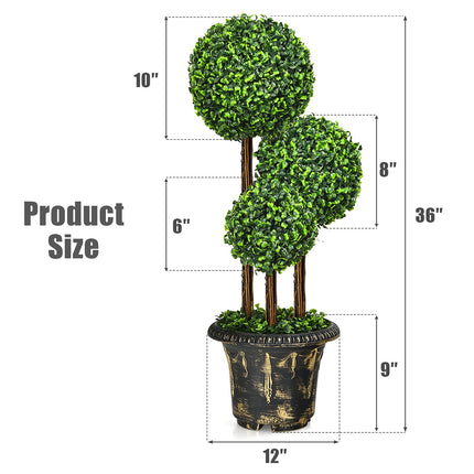 2.5 Ft/3 Ft Artificial Boxwood Topiary Tree, Fake Greenery Plants Triple Ball Tree - DreamadeUS