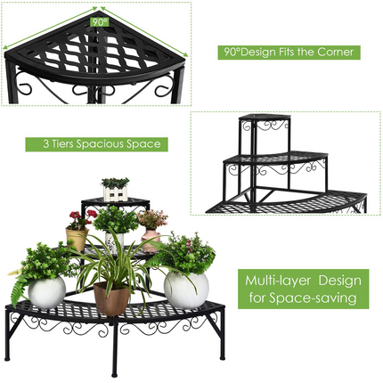 Dreamade Corner Plant Stand, 3 Tier Metal Flower Holder, Ladder Potted Corner Shelf