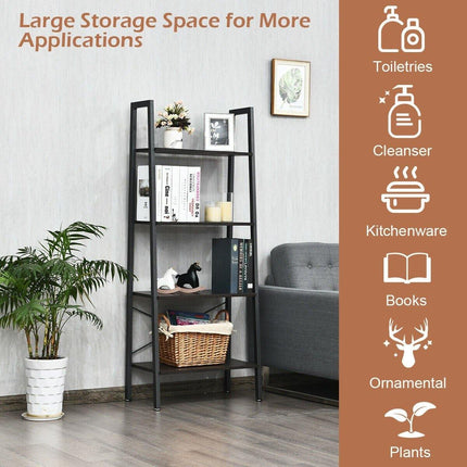 Ladder Shelf 4-Tier Industrial Bookshelf Storage Rack - Dreamadeus