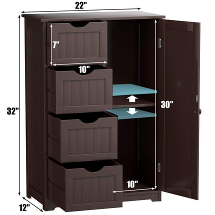 Dreamade Bathroom Floor Cabinet Wooden with 1 Door & 4 Drawer