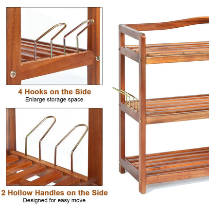Dreamade 3-Tier Wood Shoe Rack 4 Metal Side Hangers, 29"L x10.5"Wx 24.5"H