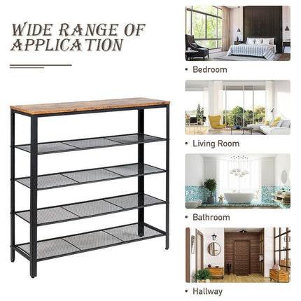 5-Tier Shoe Rack, Industrial Metal Shoe Storage Organizer - Dreamadeus