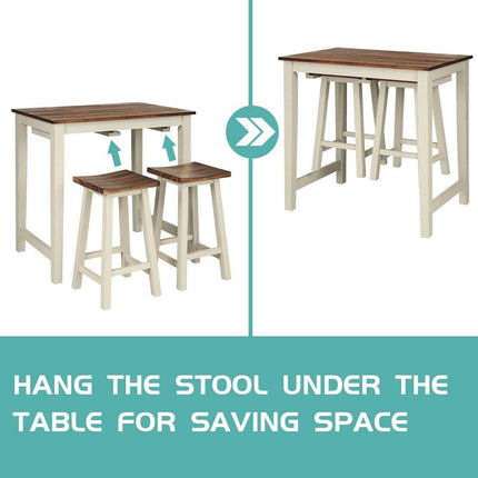 3 Piece Pub Dining Set, Counter Height Pub Table with 2 Saddle Bar Stools, Tavern Collection Table (Brown & Milky White) - Dreamadeus
