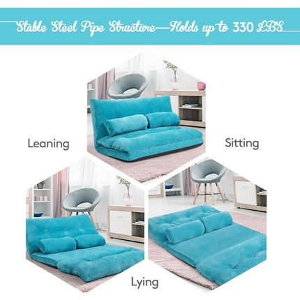 Adjustable Floor Sofa Couch with 2 Pillows, Multi-Functional 6-Position Foldable Lazy Sofa Sleeper Bed - Dreamadeus