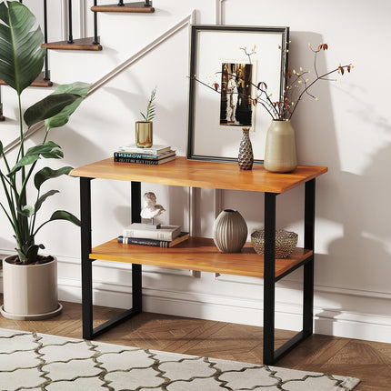 Dreamade Bathroom Storage Shelf with Waterproof Finish, 2-Tier Teak Wood Bookshelf