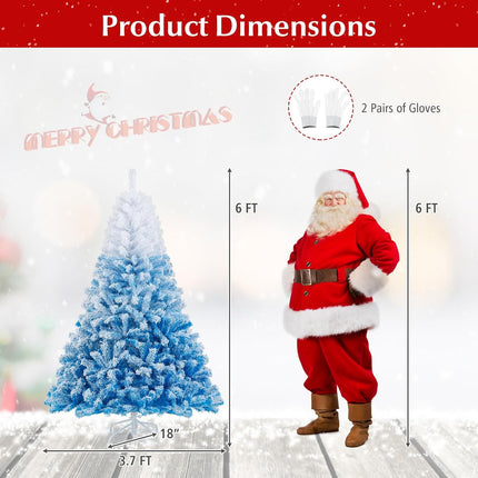 Dreamade Snow Flocked Christmas Tree with Lush Branch Tips & Foldable Metal Stan ( Blue Gradient & White )