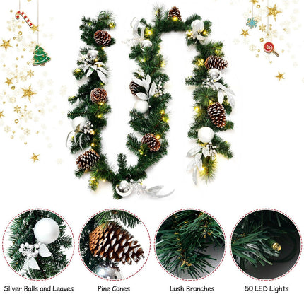 9FT Pre-lit Christmas Garland, with 50 LED Lights - DreamadeUS