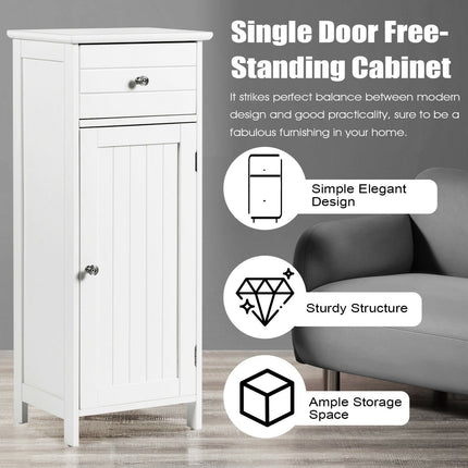 Bathroom Floor Storage Cabinet with Adjustable Shelf & Large Drawer