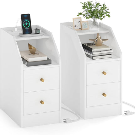 Dreamade Side End Table with Charging Station Sofa Couch Table with Shelf Drawers