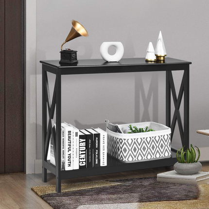 Dreamade Console Table 2-Tier with Storage Shelf,X-Design Bookshelf