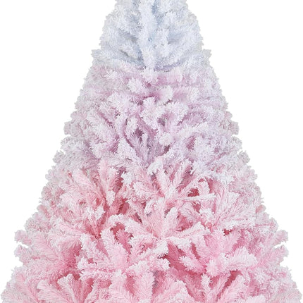 Dreamade Pink Gradient & White Snow Flocked Christmas Tree | Home Office Decoration