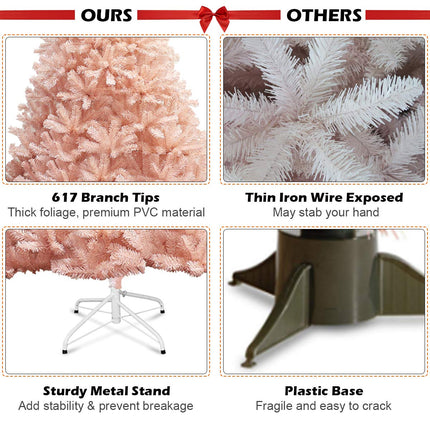 Artificial Pink Christmas Tree, 6ft/7ft Premium Unlit Hinged Spruce Full Tree - DreamadeUS