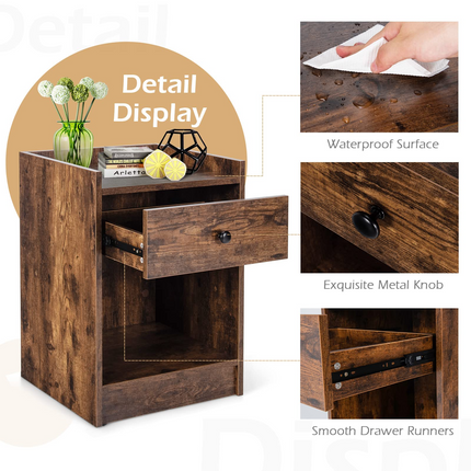 Dreamade Nightstands Set of 2, Modern End Tables w/Storage Drawer & Open Compartment