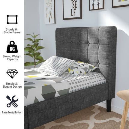 Platform Twin Bed with Button Tufted Headboard | Upholstered Bed Frame
