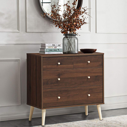 Dreamade 4-Drawer Dresser, Free-Standing Chest Wood Legs and Sliding Rail