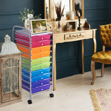 10 Drawer Rolling Storage Cart Scrapbook Paper Office School Organizer - Dreamadeus