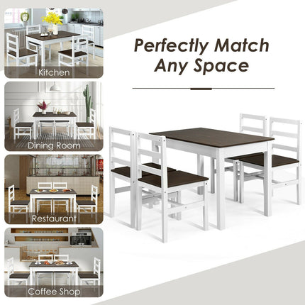 Dreamade 5-Piece Dining Table Set, Rectangular Kitchen Table and Chairs Set (Walnut+White)