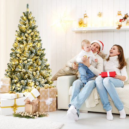 Dreamade Snow Flocked Christmas Tree, Artificial Hinged Xmas Tree - DreamadeUS