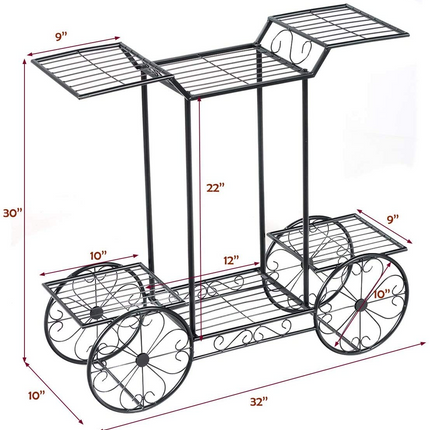 Dreamade Garden Cart Metal Plant Stand with 4 Decorative Wheels