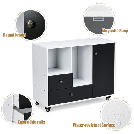 Dreamade Lateral File Cabinet 2 Drawer Printer Stand, Rolling Storage Office Cabinet with Lockable Wheels