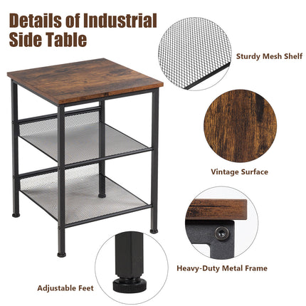 Dreamade Stable Metal Frame Easy Assembly Accent Wood Look Printer Table Bedroom Nightstand(1,Black&Rustic Brown)