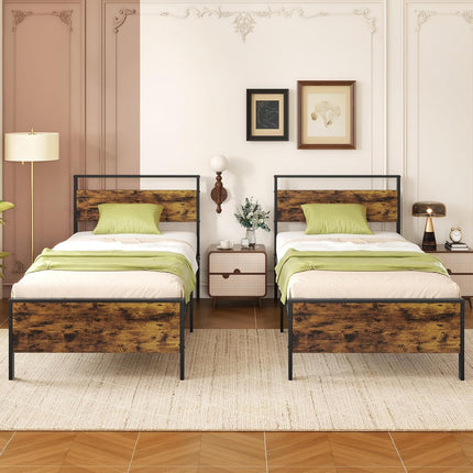 Dreamade Twin Size/Full Size/King Size/Queen Metal Platform Bed Frames with Wooden Headboard & Footboard