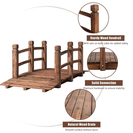 Dreamade 5 Ft Wooden Garden Bridge, Stained Wood/Natural Wood Garden Bridge