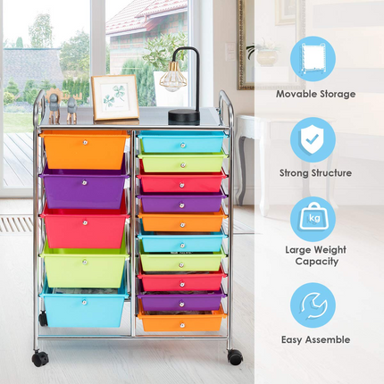 15-Drawer Organizer Cart Office School Rolling Storage Cart - Dreamade