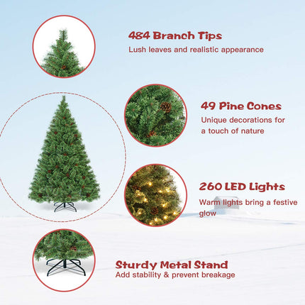 6FT Prelit Christmas Tree, Flowering Hinged Christmas Tree - DreamadeUS