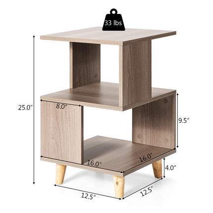 Dreamade Set of 2 End Table, Wood Nightstand with Legs (Natural)