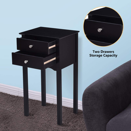 Dreamade End Table w/ 2 Drawers Side Table Nightstand Multi-Purpose Accent Table Living Room Bedroom Home Furniture