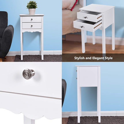 Dreamade End Table w/ 2 Drawers Side Table Nightstand Multi-Purpose Accent Table Living Room Bedroom Home Furniture