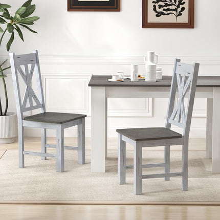 Dreamade Retro Wooden Dining Chairs Set, Farmhouse Kitchen Chairs w/Rubber Wood Frame, Elegant Hollowed Backrest
