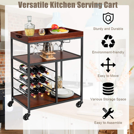Dreamade 3-Tier Kitchen Island Cart Rolling Trolley