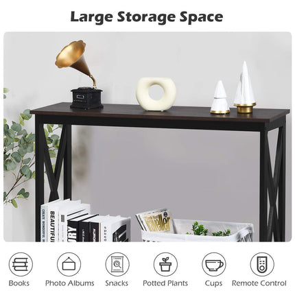 Dreamade Console Table 2-Tier with Storage Shelf,X-Design Bookshelf