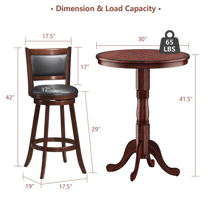Dreamade 3 Pcs Pub Table Set, Wooden Pub Pedestal Side Table w/Stable Base