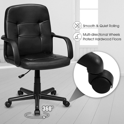 Dreamade Ergonomic Office Chair Black Mid-Back Leather Computer Desk Chair with Arms