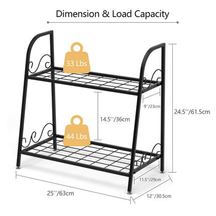 Dreamade 2 Tier Metal Plant Stand, Indoor Outdoor Plant Shelf, Flower Rack Display Shelf