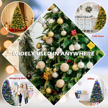 Dreamade 7FT Pre-Lit Artificial Christmas Tree, Hinged Realistic Snowy Xmas Pine Tree W/ 450 Color Changing LED Lights, 11 Flash Modes - DreamadeUS