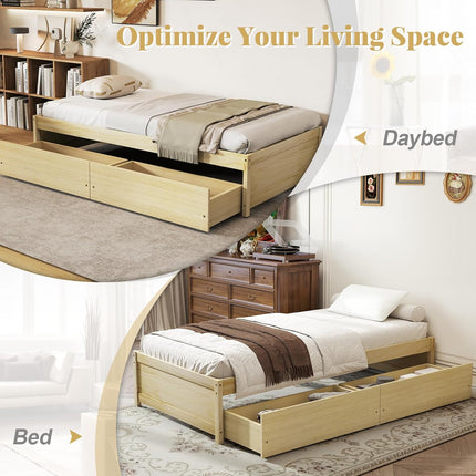 Dreamade Queen/Full/Twin Size Bed Frame with 2 Storage Drawers, Solid Wood Platform Bed with Slats Support