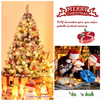 Dreamade 4.5FT Snow Flocked Christmas Tree, Artificial Hinged Pine Tree with Premium PVC Needles & Solid Foldable Metal Stand - DreamadeUS