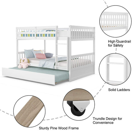 Dreamade Full Over Full Bunk Bed with Trundle Guardrails and Ladder
