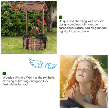 Dreamade Outdoor Wooden Wishing Well with Hanging Bucket