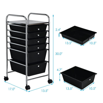 6 Storage Drawer Cart Rolling Organizer Cart, Black - Dreamade