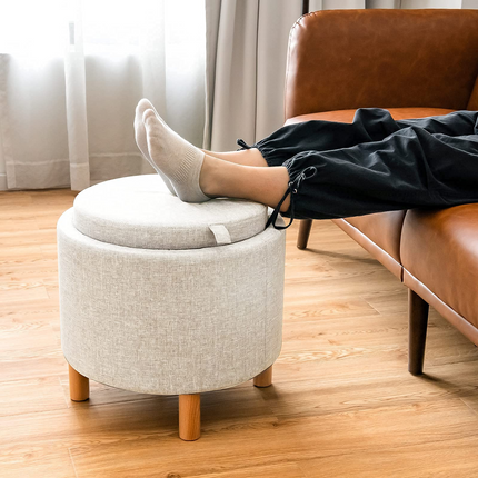 Dreamade Round Storage Ottoman with Tray, Accent Storage Footstool w/ Soft Padding