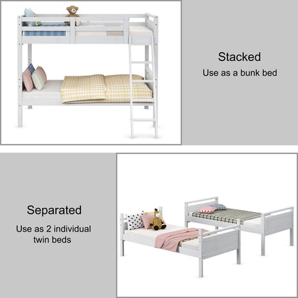 Dreamade Twin Over Twin Bunk Bed, Solid Wood Twin Bunk Bed Convertible Into Two Individual Beds